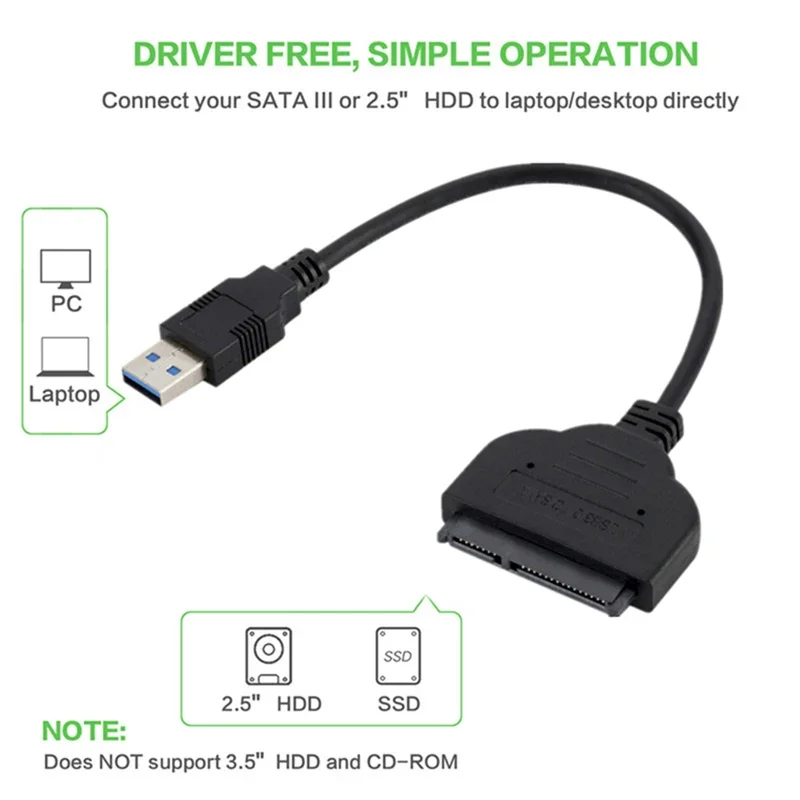 Cabo SATA para USB 3.0 e 2.0, 2.5 "Disco Rígido Externo, HDD, SSD, 3 Adaptador de 22 Pinos, Cabo Sata III, até 6 GBps