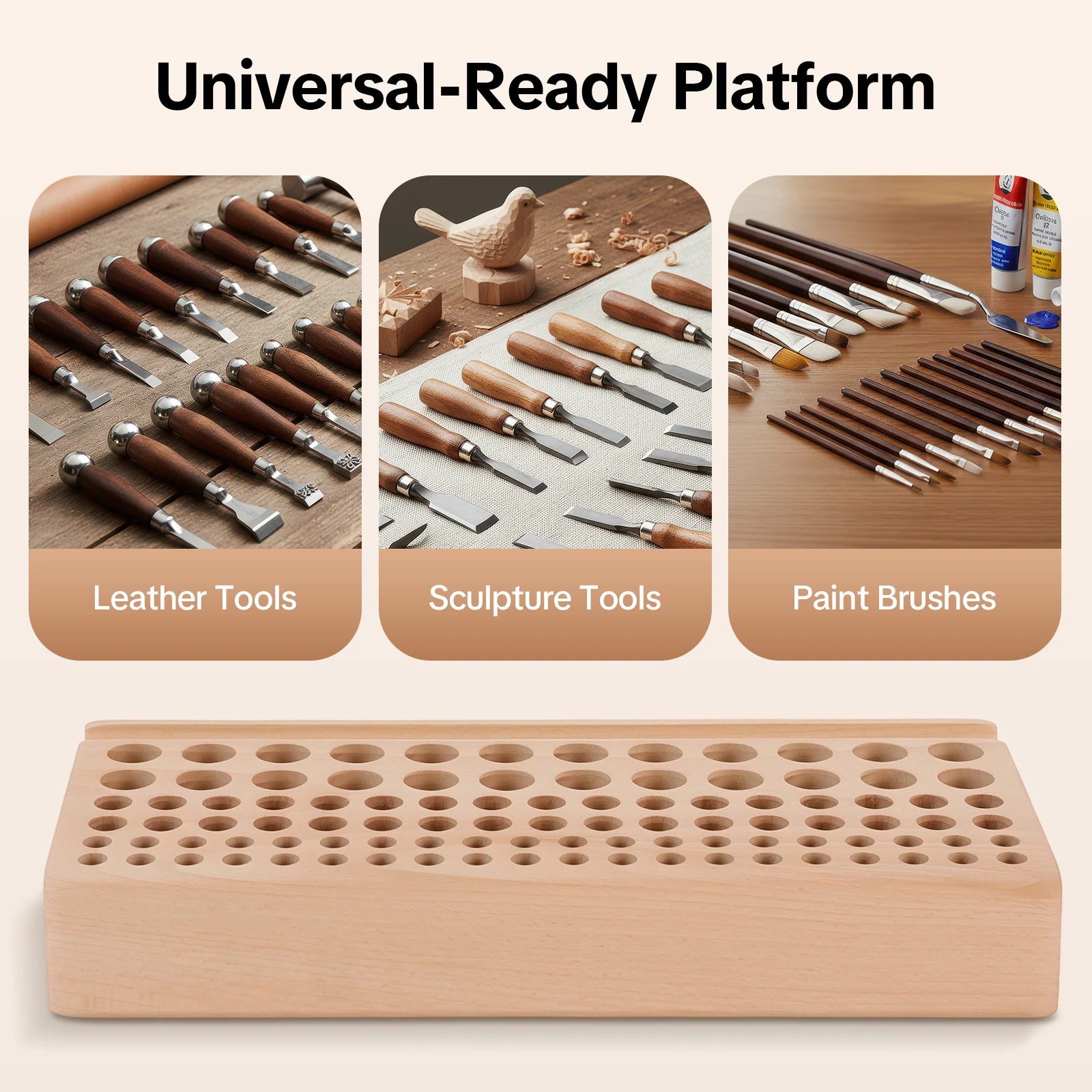 

Leather Craft Tool Holder 98 Holes Organizer Wooden Rack for Leather Craft Punches Stand Carving Tools Drill Bits Storage