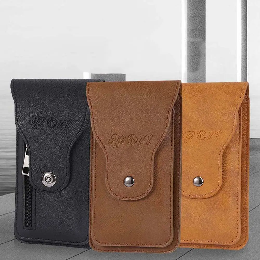 Leather Outdoor Wallet Belt Bag Mobile Phone Case Sport Fitness Button Zipper Fanny Pack Cell Phone Holder Waist Pack Waist Bag