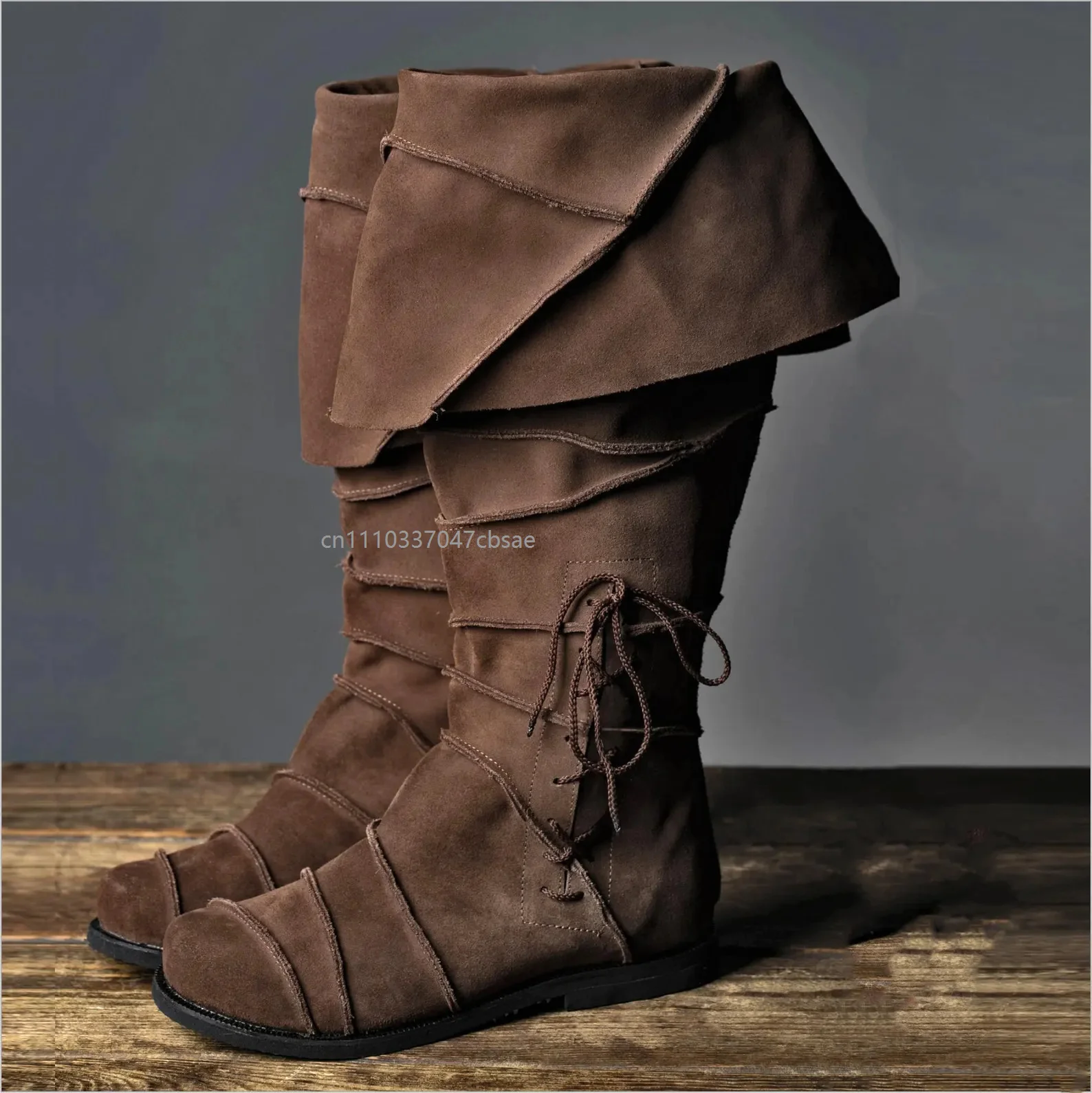 Renaissance Vintage Pirate Boots For Men Retro Brown Pu Leather Knight Steampunk Boot Cosplay Halloween Carnival Party Shoes