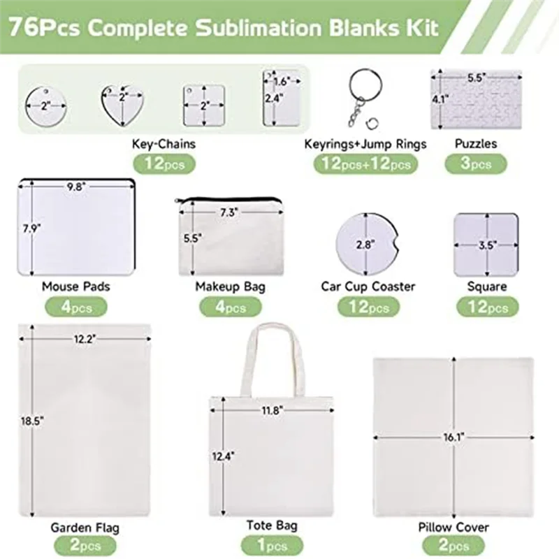 76 Stuks Sublimatie Blanks Producten, Diy Mdf Sublimatie Sleutelhanger Blanks Met Metalen Ketting, Voor Aangepaste Ontwerp Werk, Geschenken