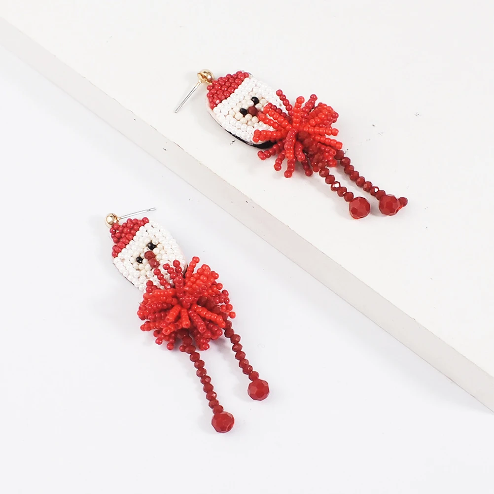 

1 Pair Christmas Santa Claus Earrings Beaded Dangle Ear Decor Creative Women Girls Gift Lightweight Chic Fun Ear Accessories