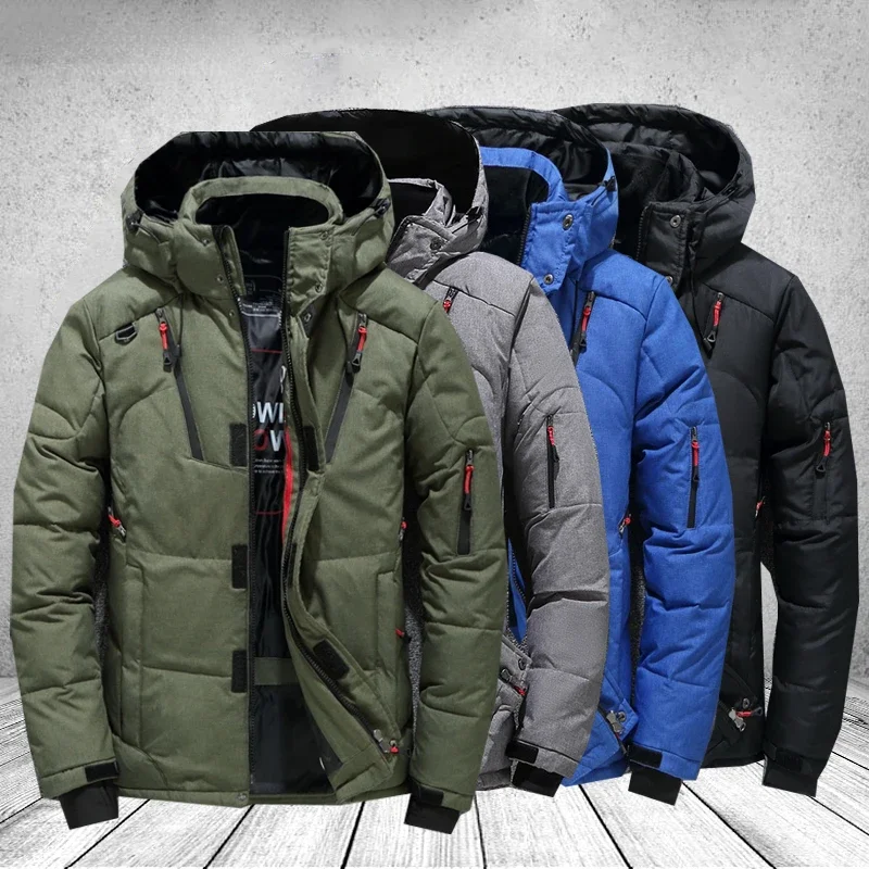 

White Duck Mens Coat Thick Down Jacket Snow Parkas Male Warm Hooded Windproof Winter Down Jacket Outerwear Mens Windbreakers