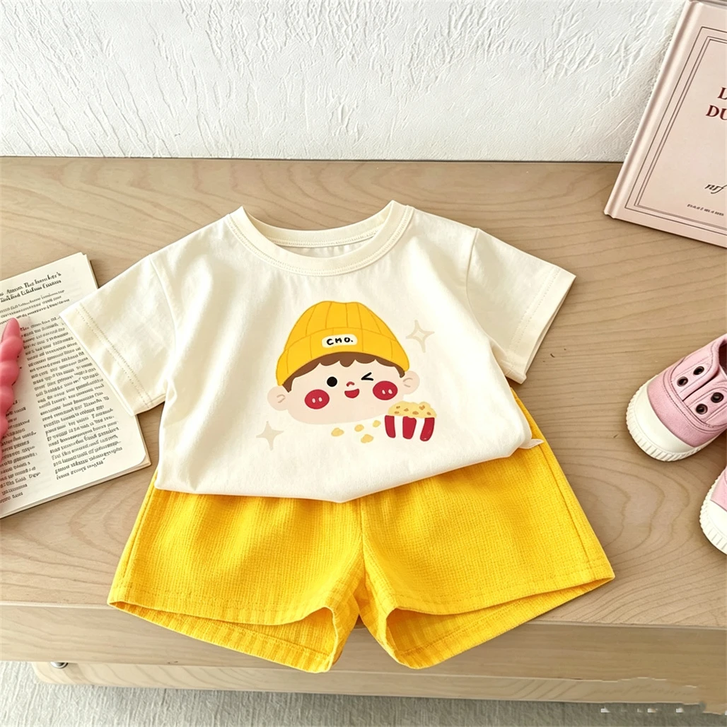 Summer Trendy Costume Little Boys Casual Sports Outfits Short Sleeve Shorts Two Piece Set Kids Cartoon Fashion Tshirt+Shorts