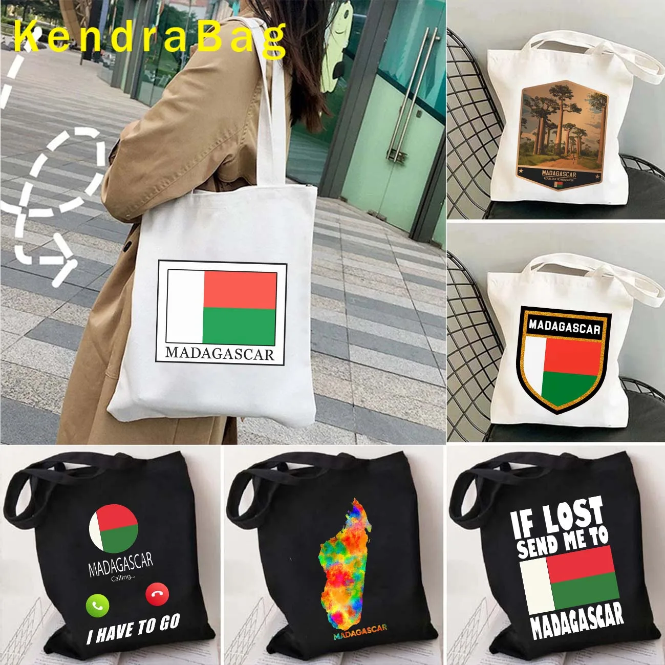 

Madagascar Country Flag Map Love Heart Baobabs Vintage Travel Gift Panorama Africa Canvas Shoulder Tote Bag Shopper Cute Handbag