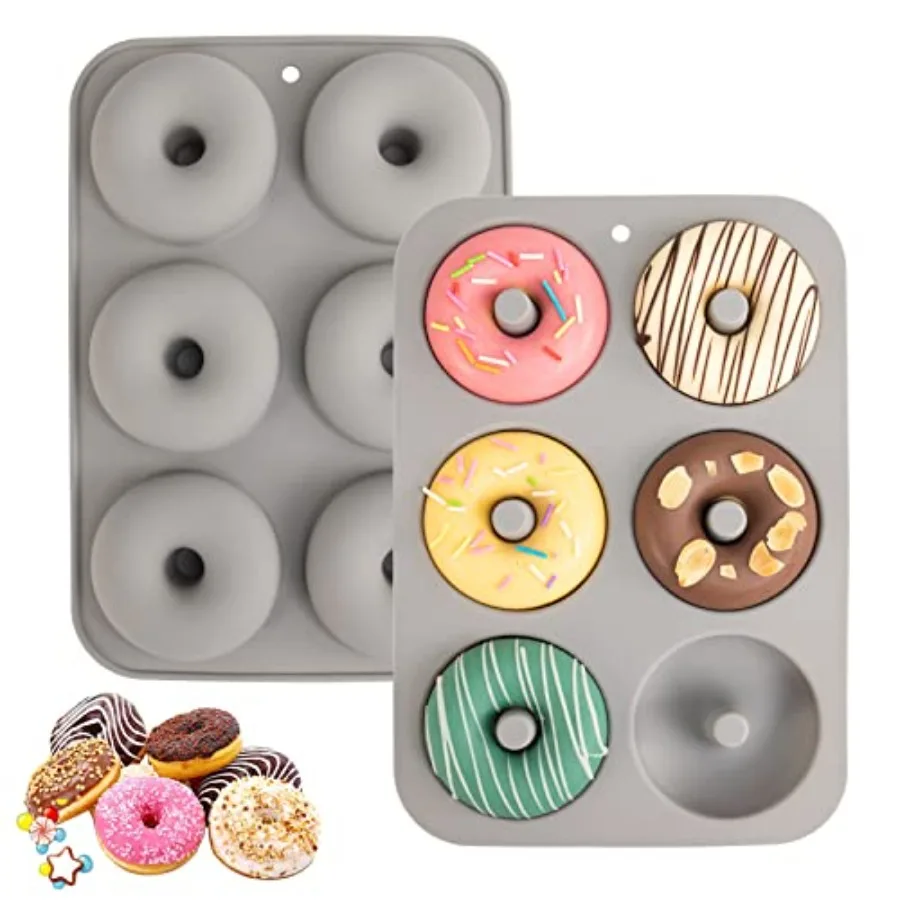 Silicone Donut Mold for 6 Doughnuts Set of 2 Food Grade LFGB Silicone Baking Pan Non-Stick Dishwasher Safe Heat Resistant and M
