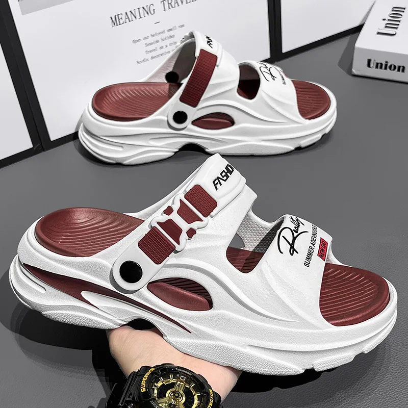 Men's Thick-Soled Mecha-Style Dual-Use Sandals, with Side Drainage, Suitable for Beach Walking and Camping, Ultra-Soft Eva Sanda