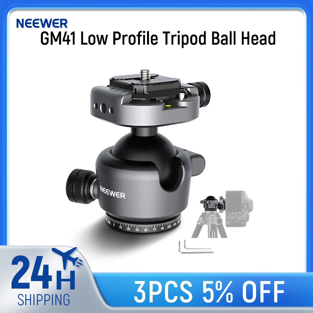 

NEEWER GM41 Low Profile Tripod Ball Head 40mm Metal Panoramic Camera Mount Adapter with 1/4" Arca Plate For Peak Capture Camera