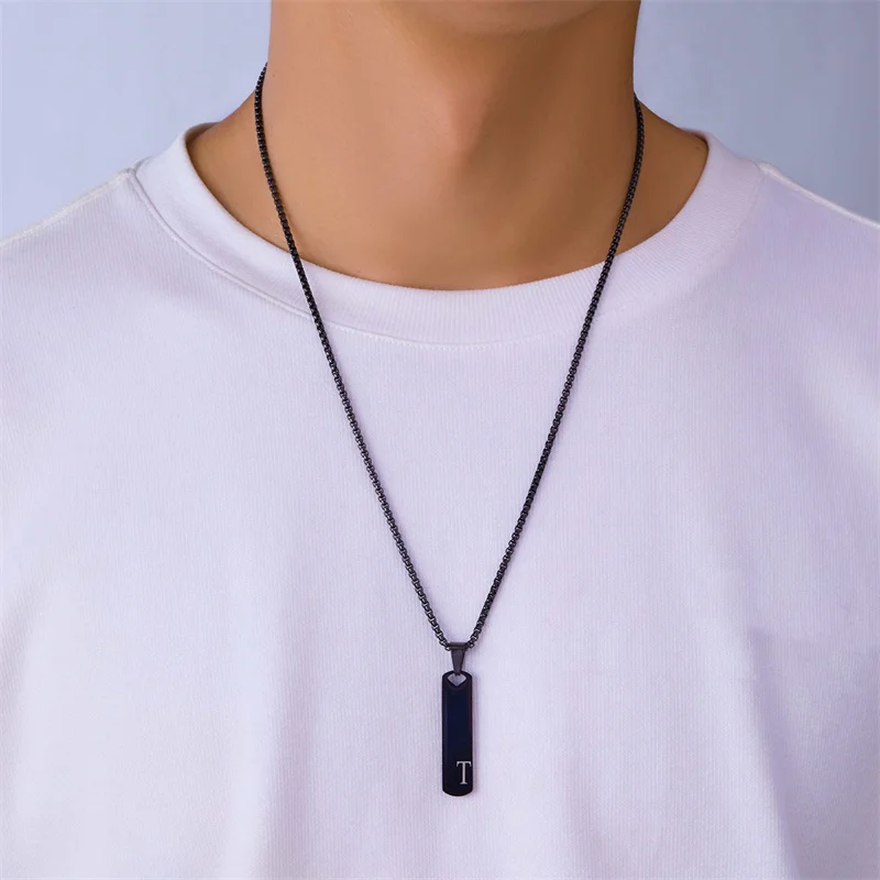 Simple 26 English Initial Letter Necklaces for Women Men Silver Color Square Pendant Necklace Personalized Jewelry Birthday Gift