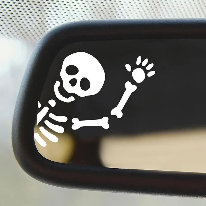 【CMO】Funny Skull Vinyl Stickers, Waterproof Sunscreen Scratch Cover Decals For Car Rearview & Side Mirrors