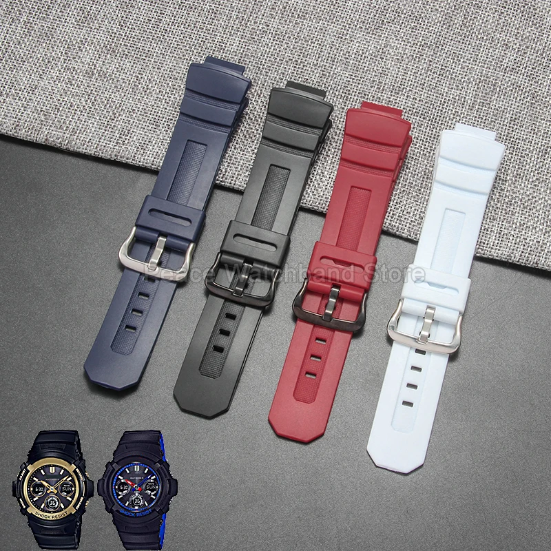 أسود أحمر أزرق الراتنج حزام ساعة اليد مرنة الجلد ودية الفولاذ المقاوم للصدأ مشبك 16 مللي متر لفرقة كاسيو AW591/590/5230 AWG-M100/101