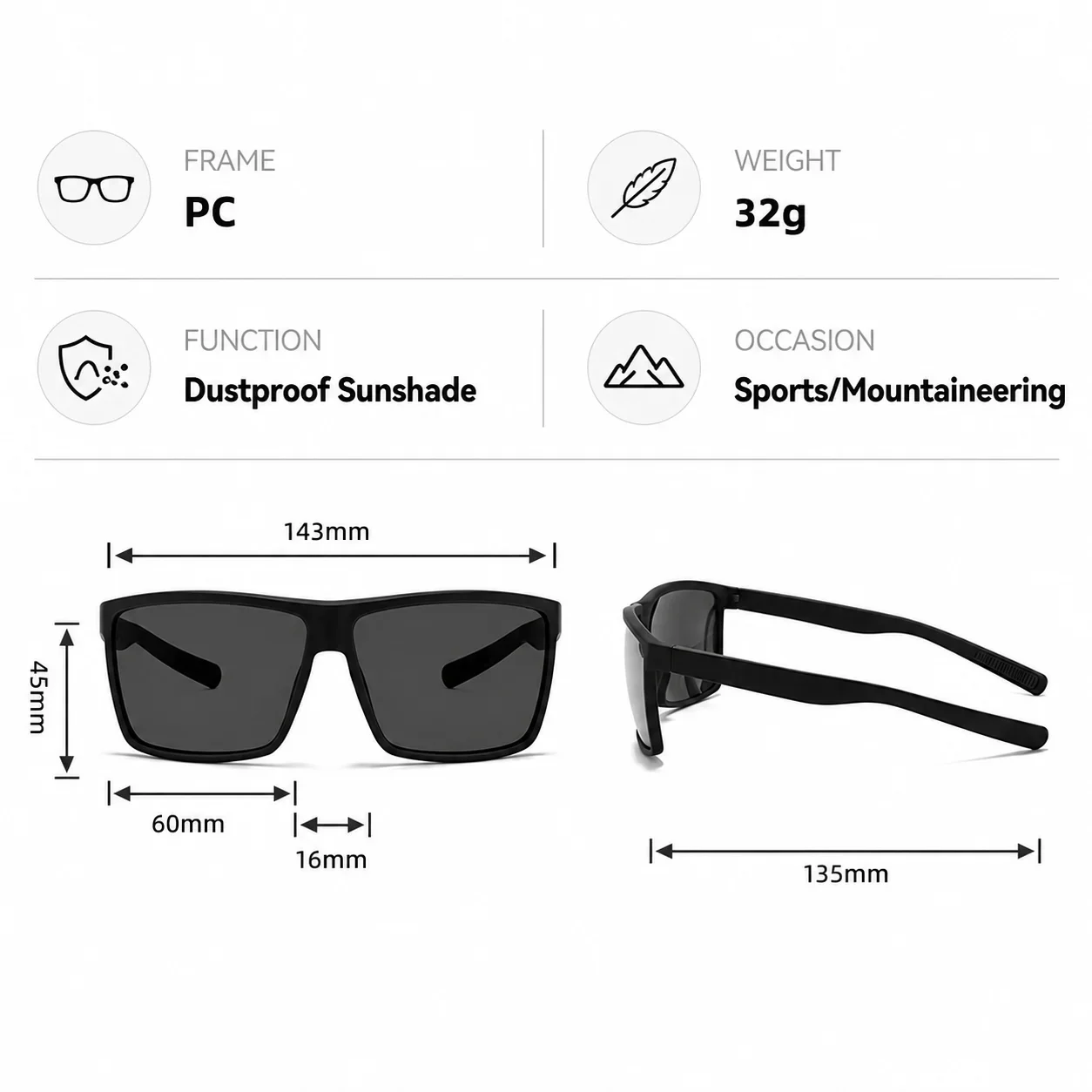 Herren Outdoor Polarisierte Sonnenbrille, Mattierter Rahmen UV400 Gläser für Angeln, Autofahren, Radfahren, Blendschutz Sportbrille – Detail 9