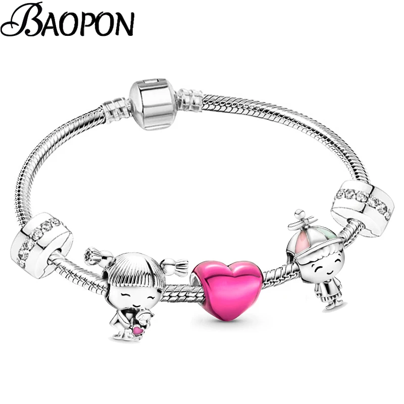 EOVNP Silver Color Charm Bracelets Boy Girls Charm Bracelet For Women Girlfriend 2023 Valentine's Day Jewelry Gift Pulsera Mujer