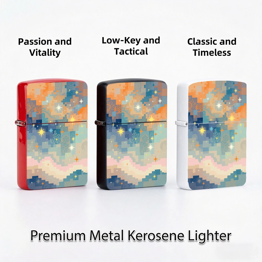 Vintage Flip Top Lighter lighters vintage Colorful Pixel Starry Sky Geometric Block Art Print lighters for smokers