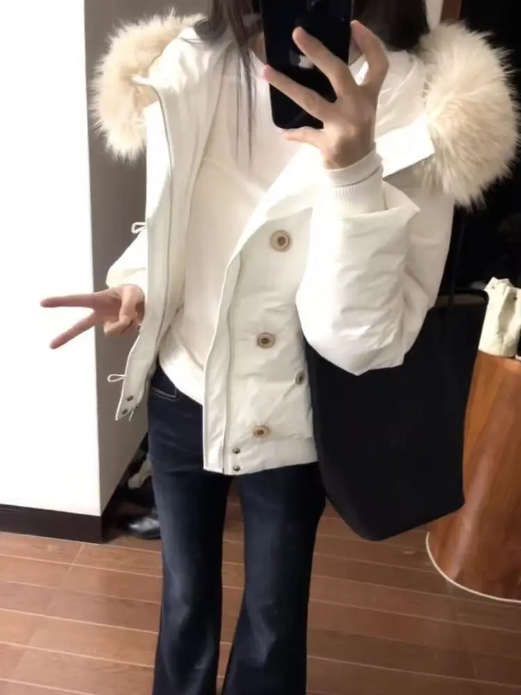 

Winter New Warm Thick Hooded Cotton Coat Women Short Design Fur Collar Sweet Girl Style Chic Cute Puffy Jacket Fashion Outerwear