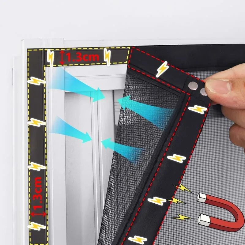 La nueva mosquitera  pantalla magnética dtgj tiene un tamaño personalizado  malla  vidrio invisible negra, cortinas  TUL