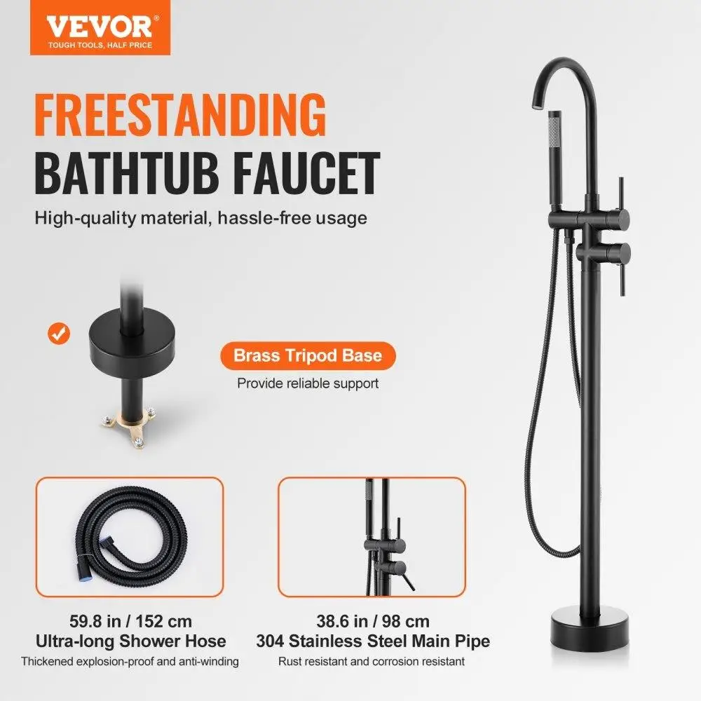 360° Swivel Freestanding Bathtub Faucet, Floor Mount Tub Filler with Dual Water Modes for bathing & Pet Care