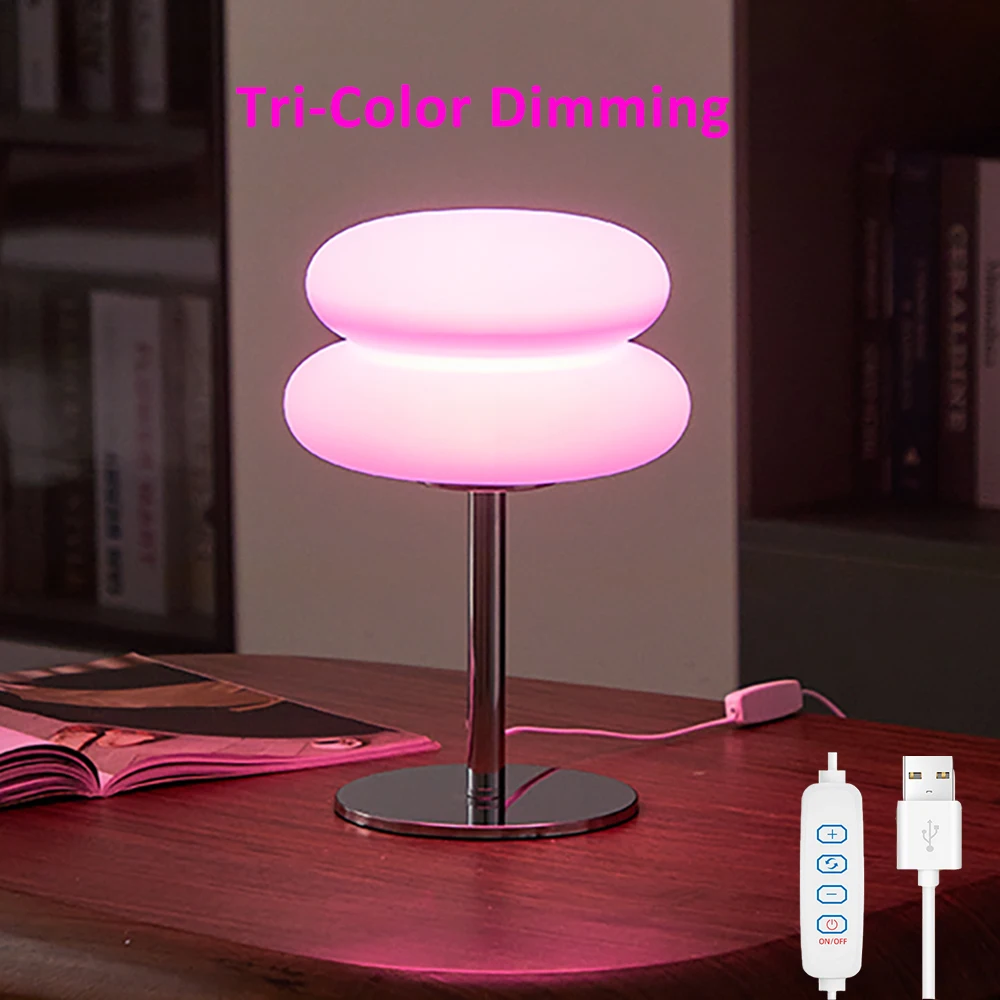 Bauhaus Tafellamp Plastic Lampenkap Slaapkamer Bed Woonkamer Nordic Paddestoel Lamp 9-Level Helderheid Dimmen Omgevingslicht