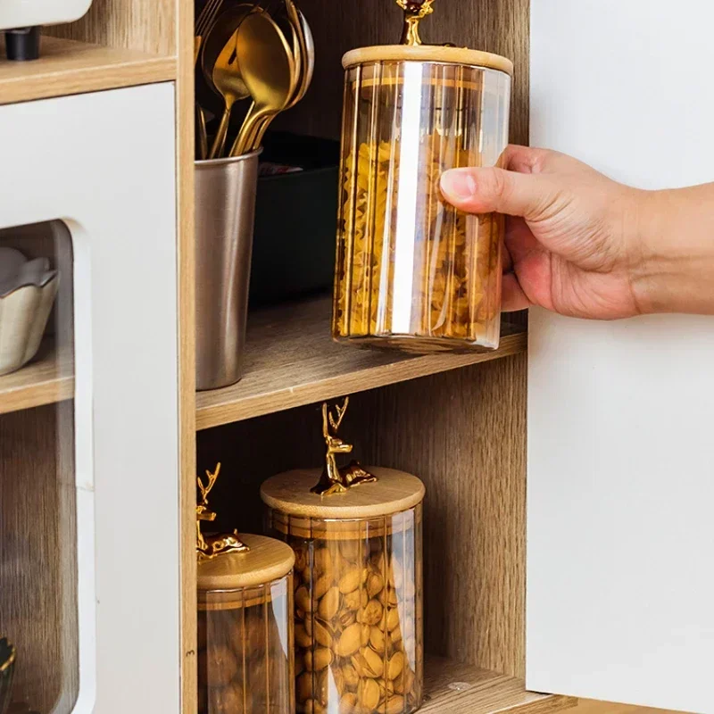 

NEW Sealed Storage Jar with Gold Deer Lid Glass Nuts Coffee Bean Grain Glass Tea Jar Kitchen Food Home Storage Decorations Jar