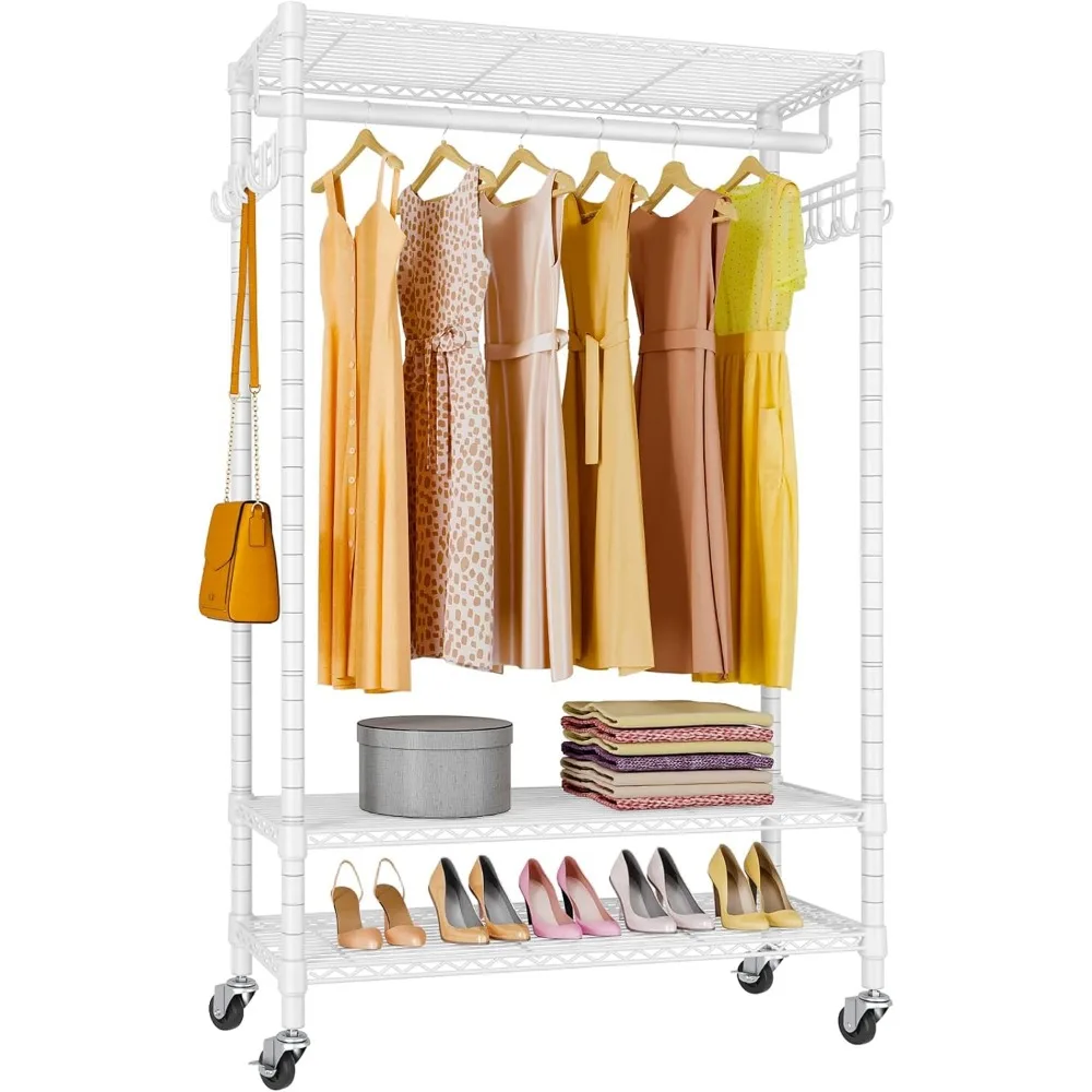 

Portable Wardrobe for Clothes Closet for Room Portable Closet Wardrobe With Wheels and Side Hooks White Bedroom Clothes Cabinet