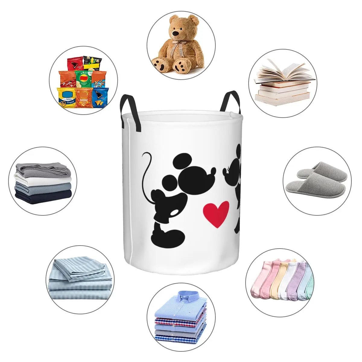 Mickey And Minnie Wedding Kiss Hearts Laundry Hamper Baskets Playhouse Storage Basket for Toys with Easy Carry Handles