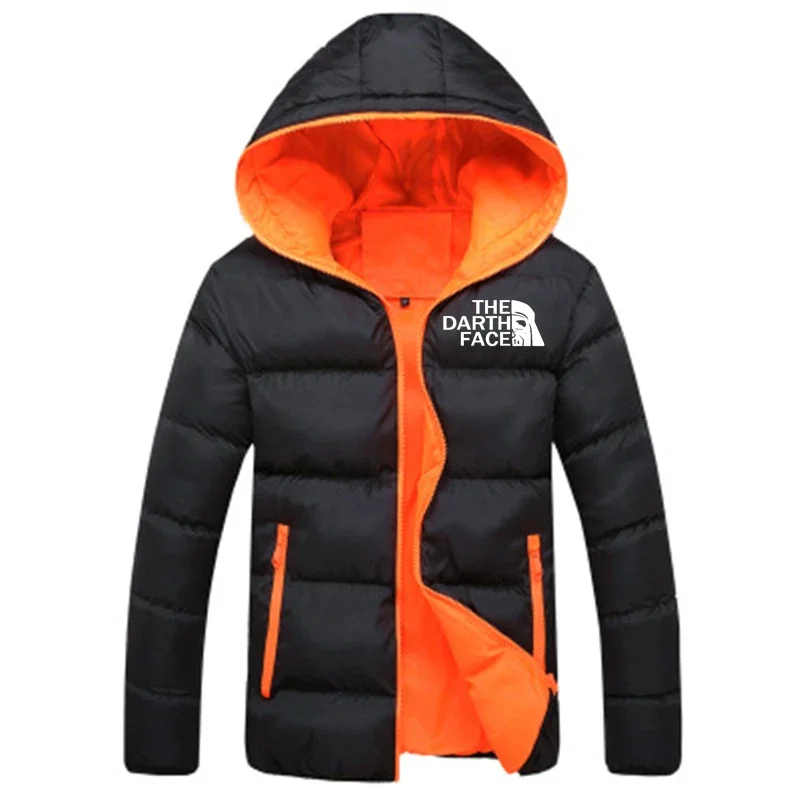 2024 Winter Sale Down Hoodie THE DARTH FACE Logo Print Men Down Jacket Customizable Logo Men Solid Color Jacket Cold Protection