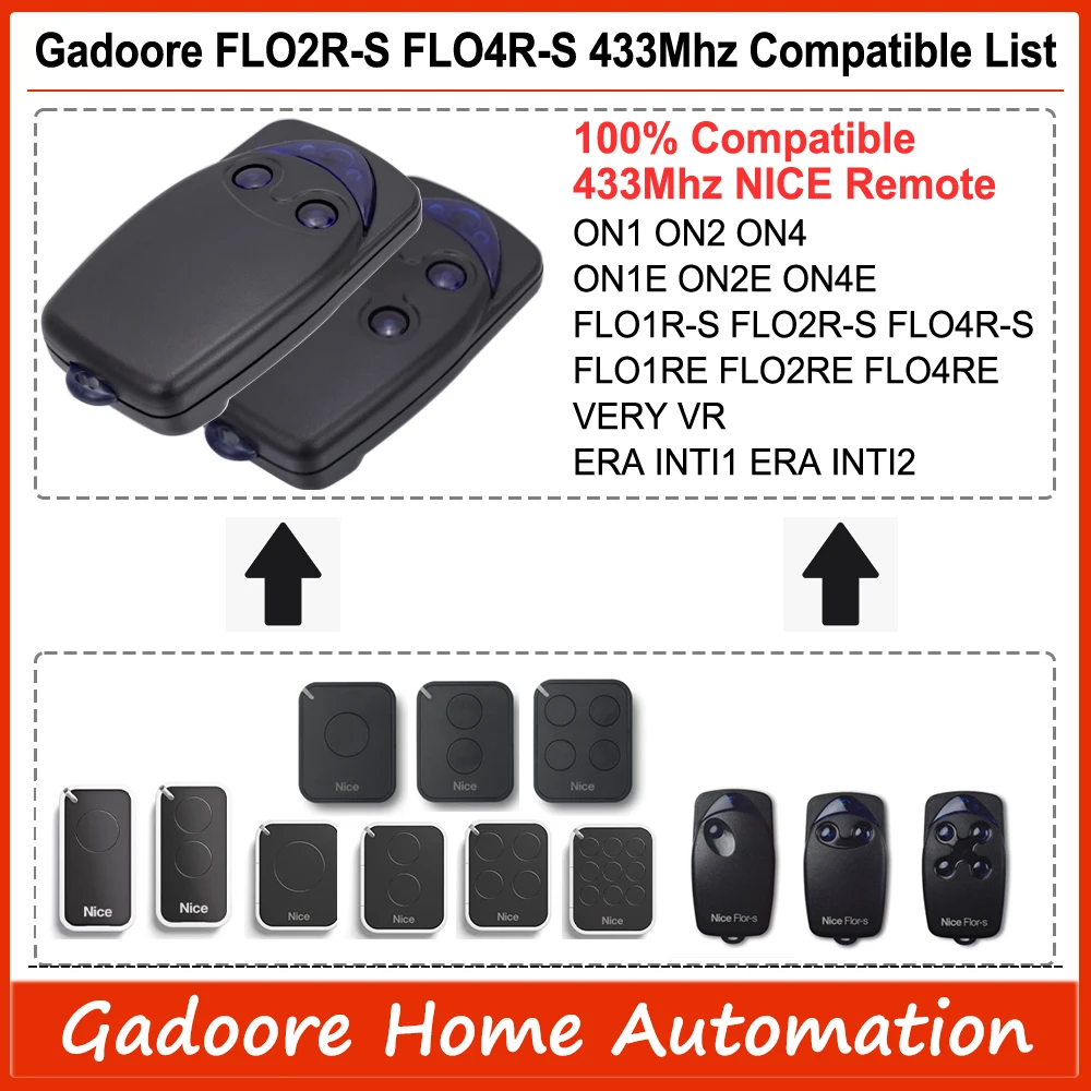 Gadoore FLO2R-S FL04R-S  433MHz Rolling Code  Garage Door Remote FLO2R-S FL04R-SNice FLOR-S  FLO2R-S FLO4R-S Gate Remote