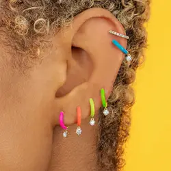 Rainbow Enamel Cz Dangle Earrings Pave Cubic Zirconia Gold Plated Color Pastel Enamel Mini Hoop Earring Women Fashion Jewelry