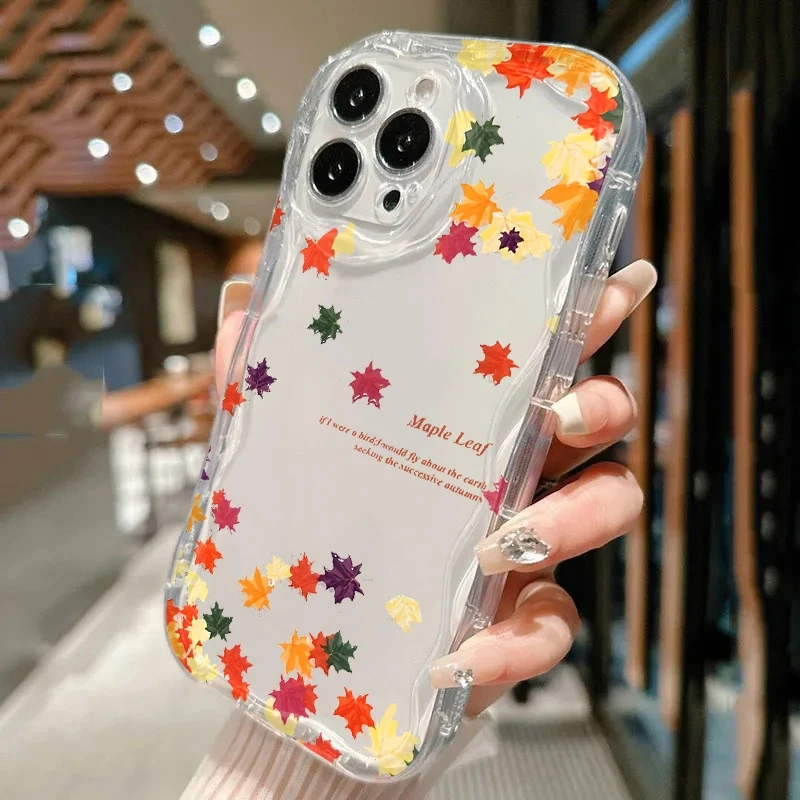 الملونة أوراق القيقب نمط متموج منحني سيليكون جراب هاتف ل Xiaomi 15 14 برو 13 12 11 لايت 5G NE 14T 12T غطاء مقاوم للصدمات