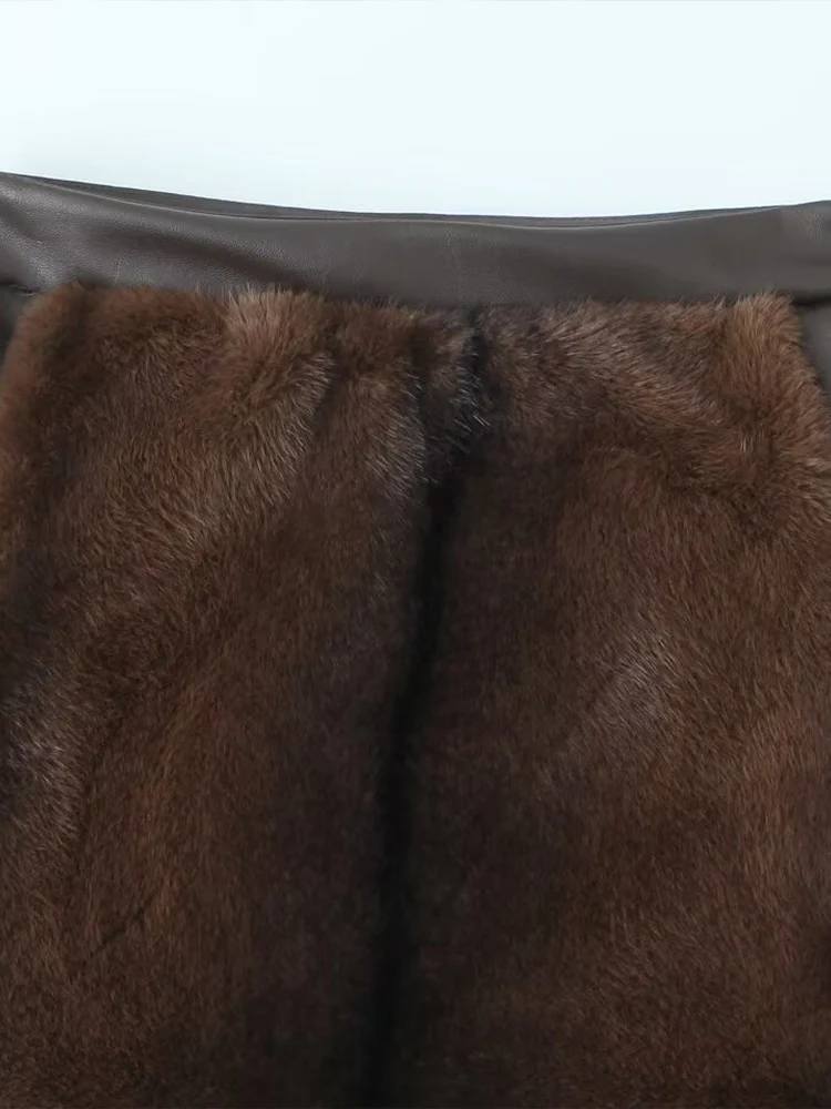 เสื้อผ้าผู้หญิงสไตล์ยุโรปและอเมริกา คอลเลคชั่นฤดูหนาว 2025 กระโปรงสั้นเอวสูงลายขนเฟอร์เทียมสไตล์ฝรั่งเศสย้อนยุค