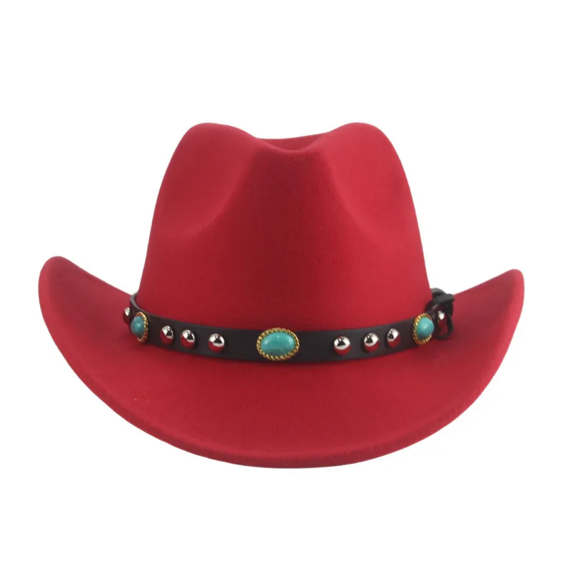 Rolled Brim Western Cowboy Hat Gem Belt Tibetan Top Hat Men's And Women's Knight's Cap Travel Sun Hat Bull Head Cross-border