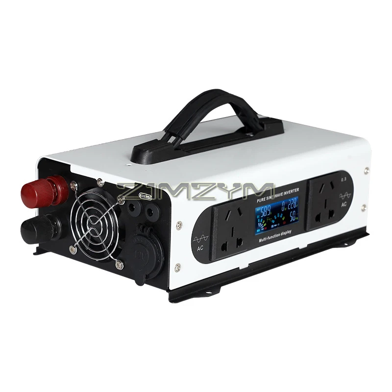 1550W Pure Sine Wave Power Inverter Car Adapter DC 12V/24V/48V/60V to AC 220V with USB Charging Port, 2 AC Outlets, LED Light