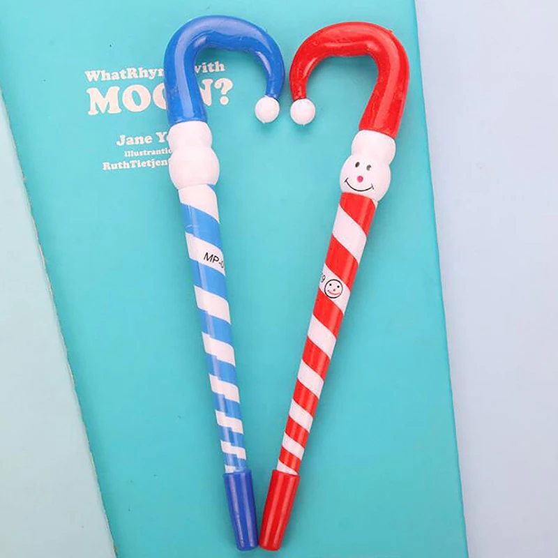 4Pcs Creative Cartoon Christmas Snowman Walking Stick Umbrella Shape Ballpoint Pen Office School Supplies Student Stationery