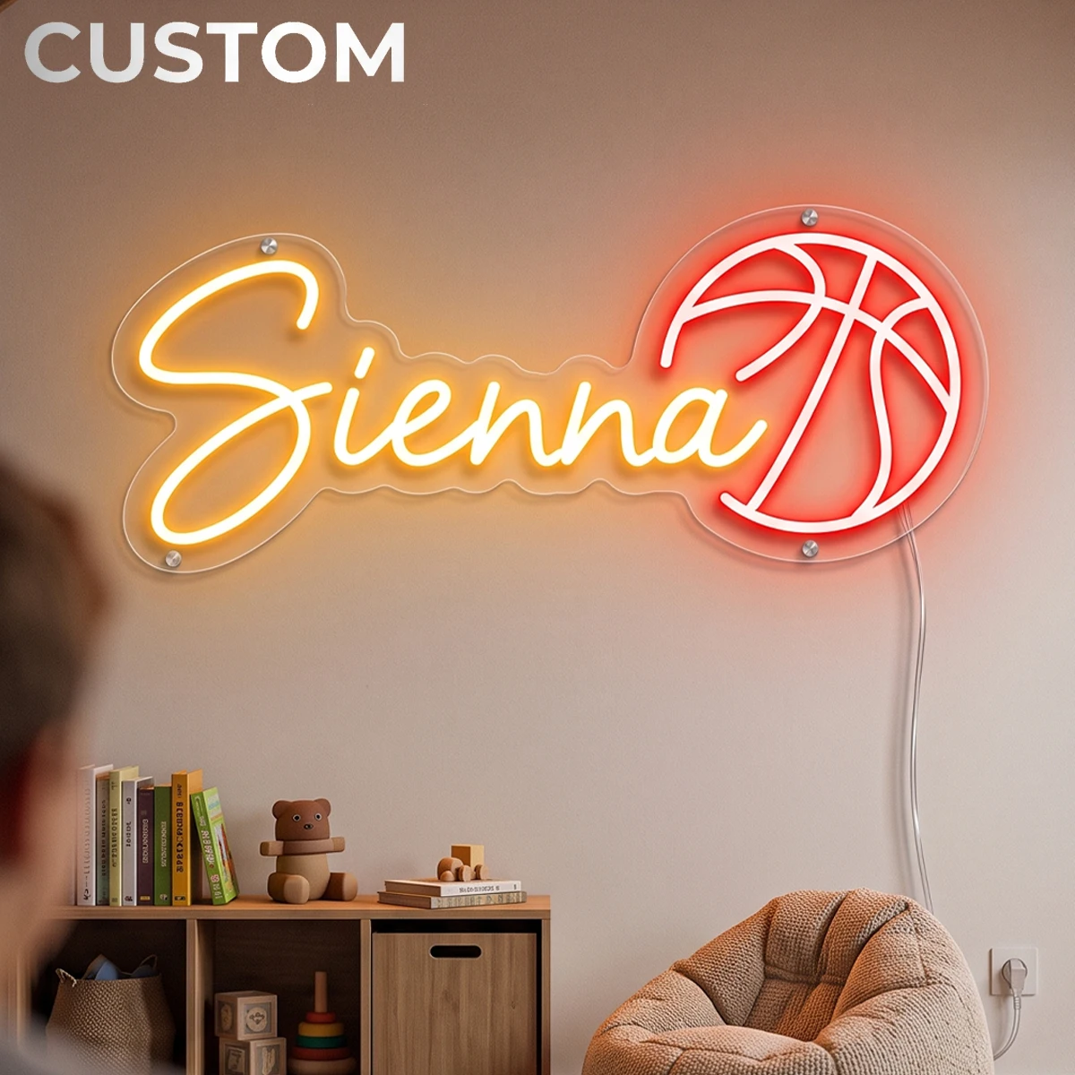 Customizable LED Neon Basketball Sign Personalized Design Adjustable Brightness USB Power Supply Perfect Birth Gift