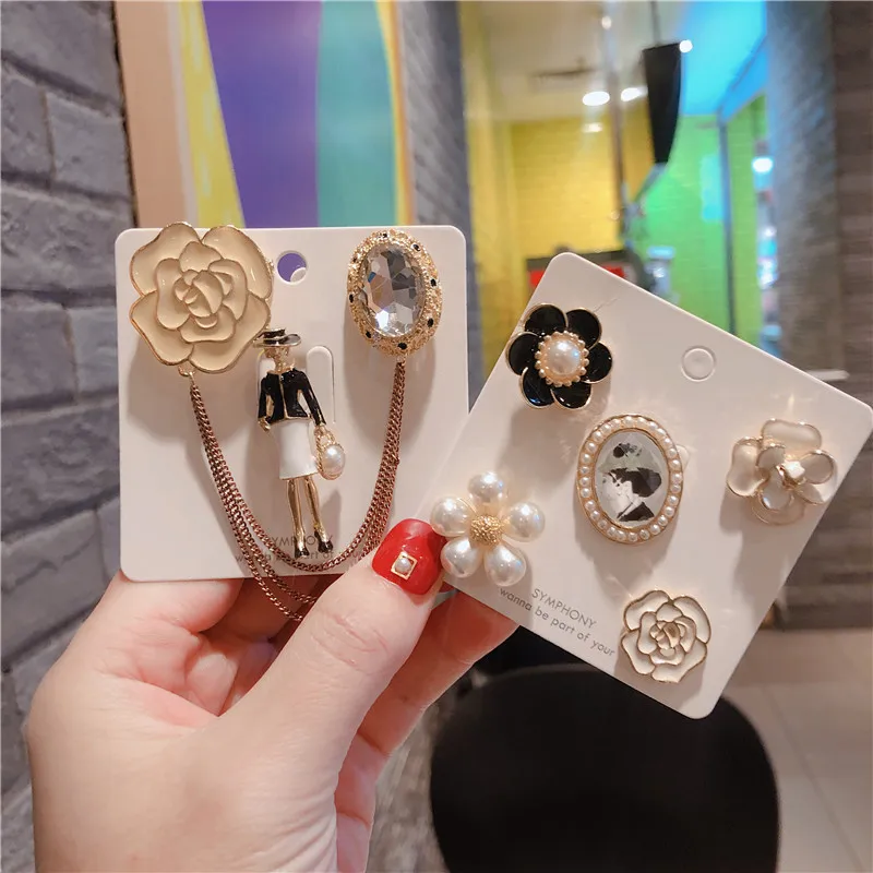 Nuovo arrivo moda camelia spilla set multi-pezzo perla femminile nappa pin fibbia distintivo accessori gioielli corpetto