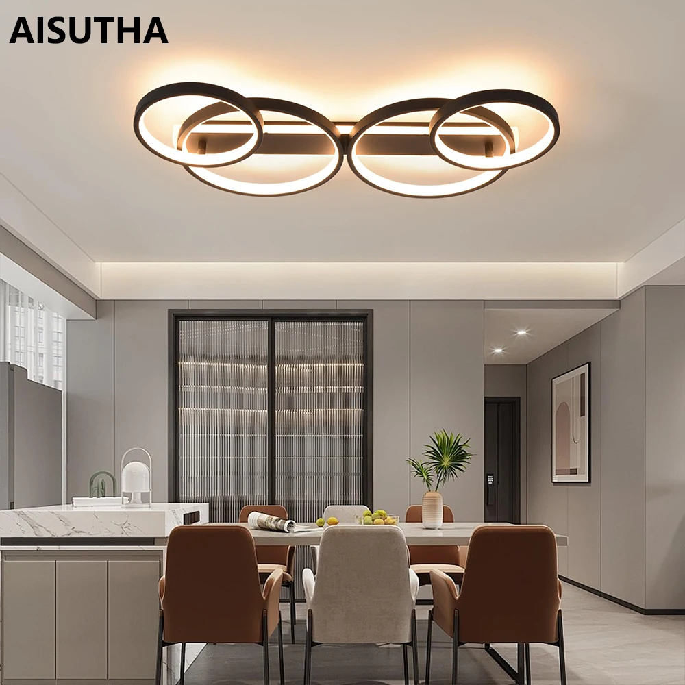 LED-Deckenleuchte, Deckenleuchte, verstellbare Ringform, Wohnzimmerlampe, 4 Glühbirnen, Kronleuchterlampe, 3000–6000 K, Schlafzimmer-Wohnzimmer ﻿