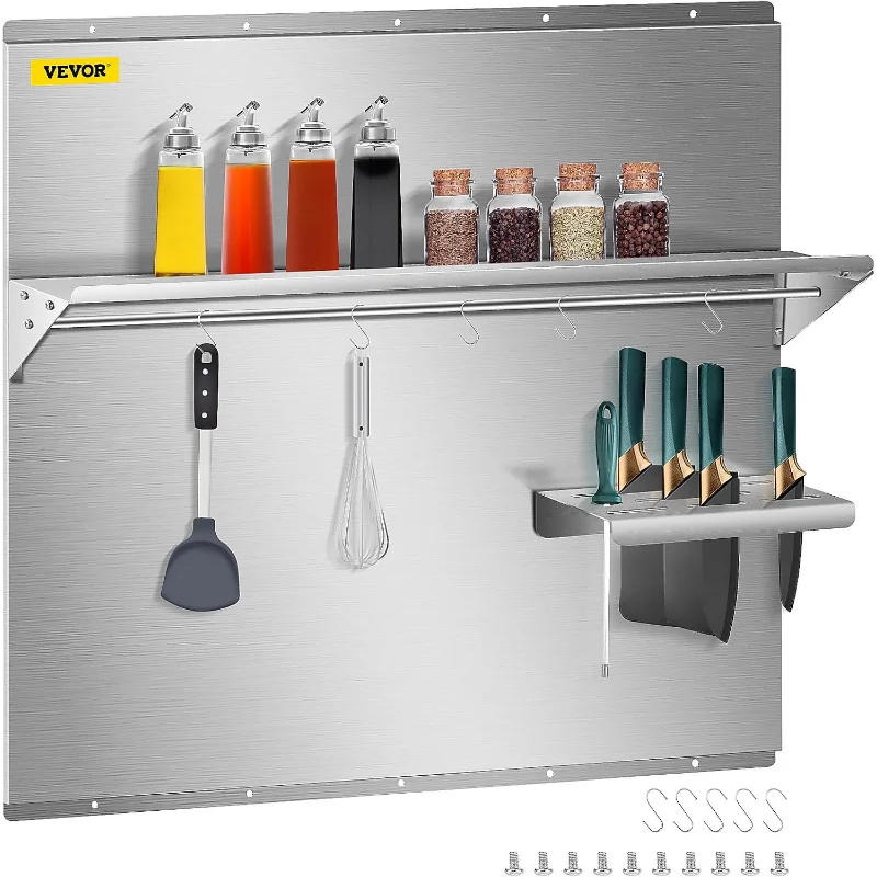 VEVOR Range Backsplash with Shelf 36 x 30.7 Inch Range Hood Wall Shield, Stainless Steel Backsplash Silver Splash Plate
