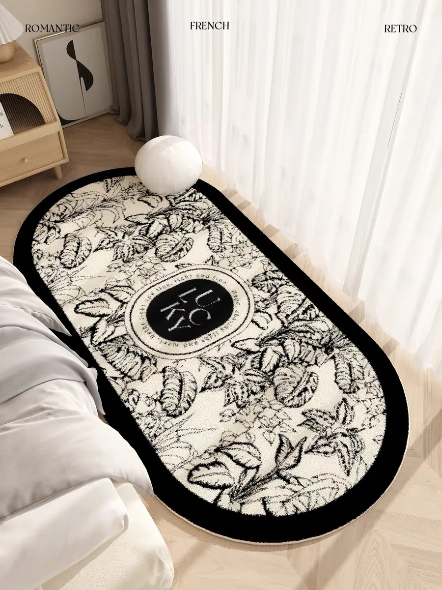 VIKAMA French Deluxe Plush Carpet Bedroom Bed Blanket Rose Oval Blanket Machine Washable Household Carpet Non-Slip Mat