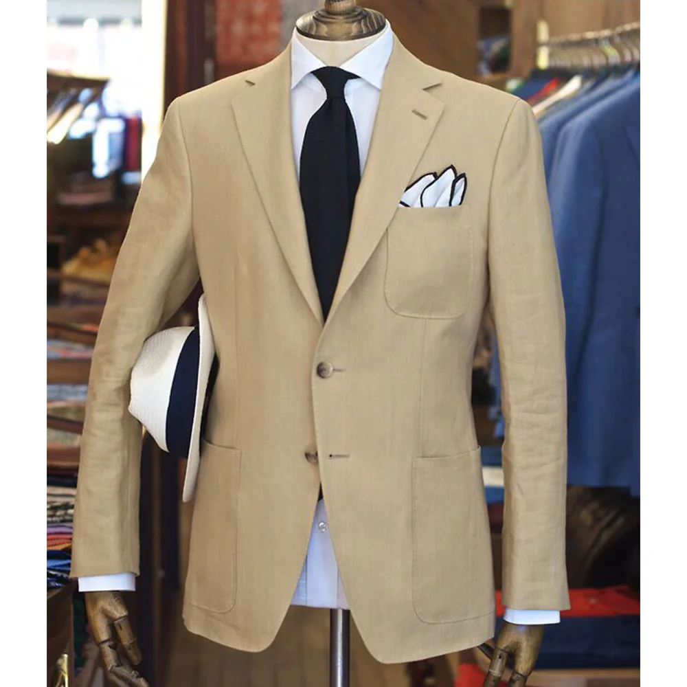 

Мужской пиджак из хлопка и льна, однобортный, элегантный, повседневный, комплект, удобная рабочая деловая одежда, облегающий крой, формальный костюм для похудения