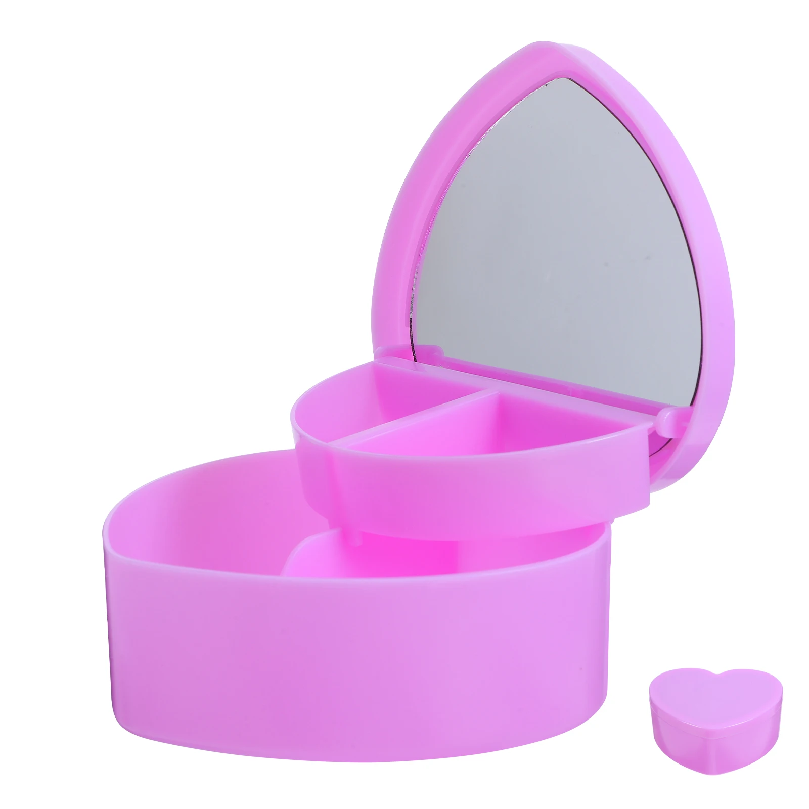 Makeup Mirror Jewelry Box Heart Shaped Double Layer Storage Organizer Travel Earring Bracelet Case Girls Women