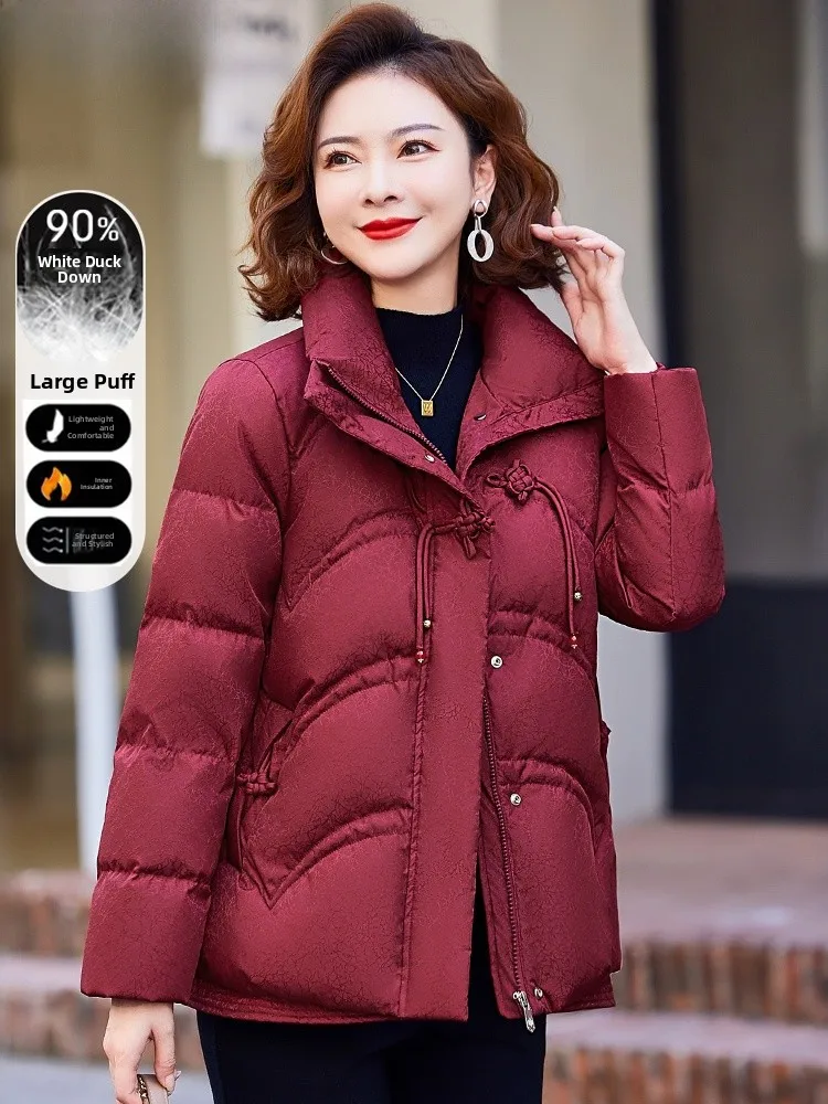 

Новая китайская зимняя куртка красного цвета с хлопковым наполнителем, теплая пуховая верхняя одежда для женщин среднего и старшего возраста