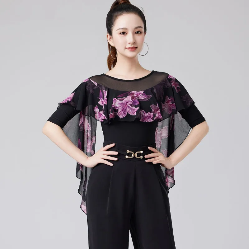 New Latin Dance Latin Dance Tops Modern Dance Female Waltz Samba Dance Performance Jumpsuit Line Dance Practice Clothes XH531