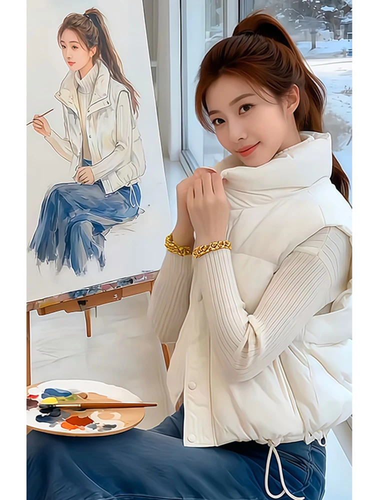 

Модный корейский женский жилет 2026 года, зимний сезон, утягивающий, универсальный, с воротником-стойкой, трендовая новая модель