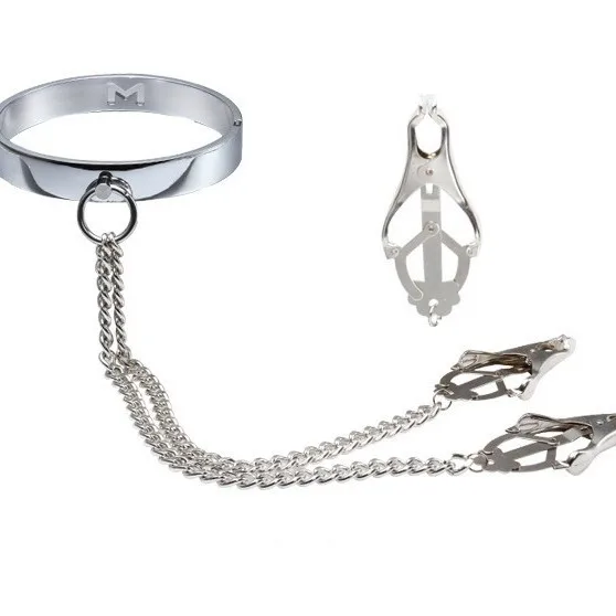 عبودية الوثن طوق سلسلة الياقات الحلمة المشابك للجنسين المختنق طوق مع الحلمة المشبك BDSM لعبة تدريب ألعاب الكبار لعبة الجنس