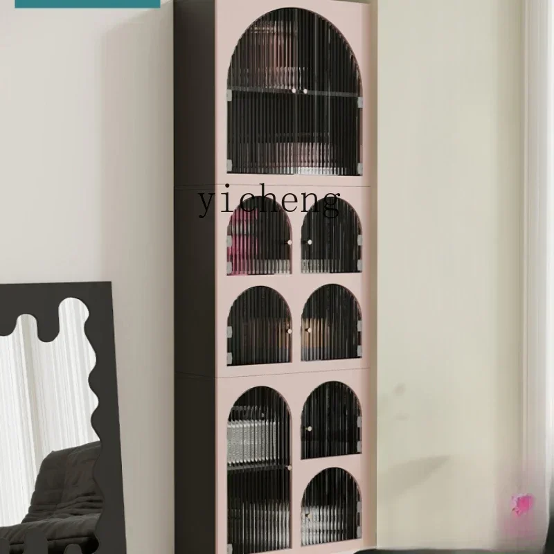 GZ-i6.3 cherry blossom powder floor-to-ceiling low bookcase storage integrated living room storage arched glass cabinet