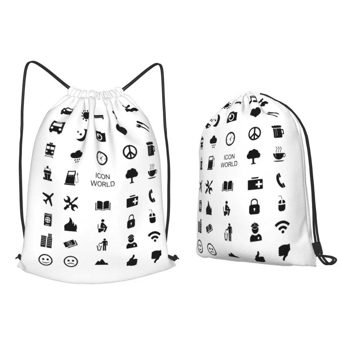 Travel Icon Language Travel World Backpacks Casual Drawstring Bags Sports Bag Book Bags for Travel Students