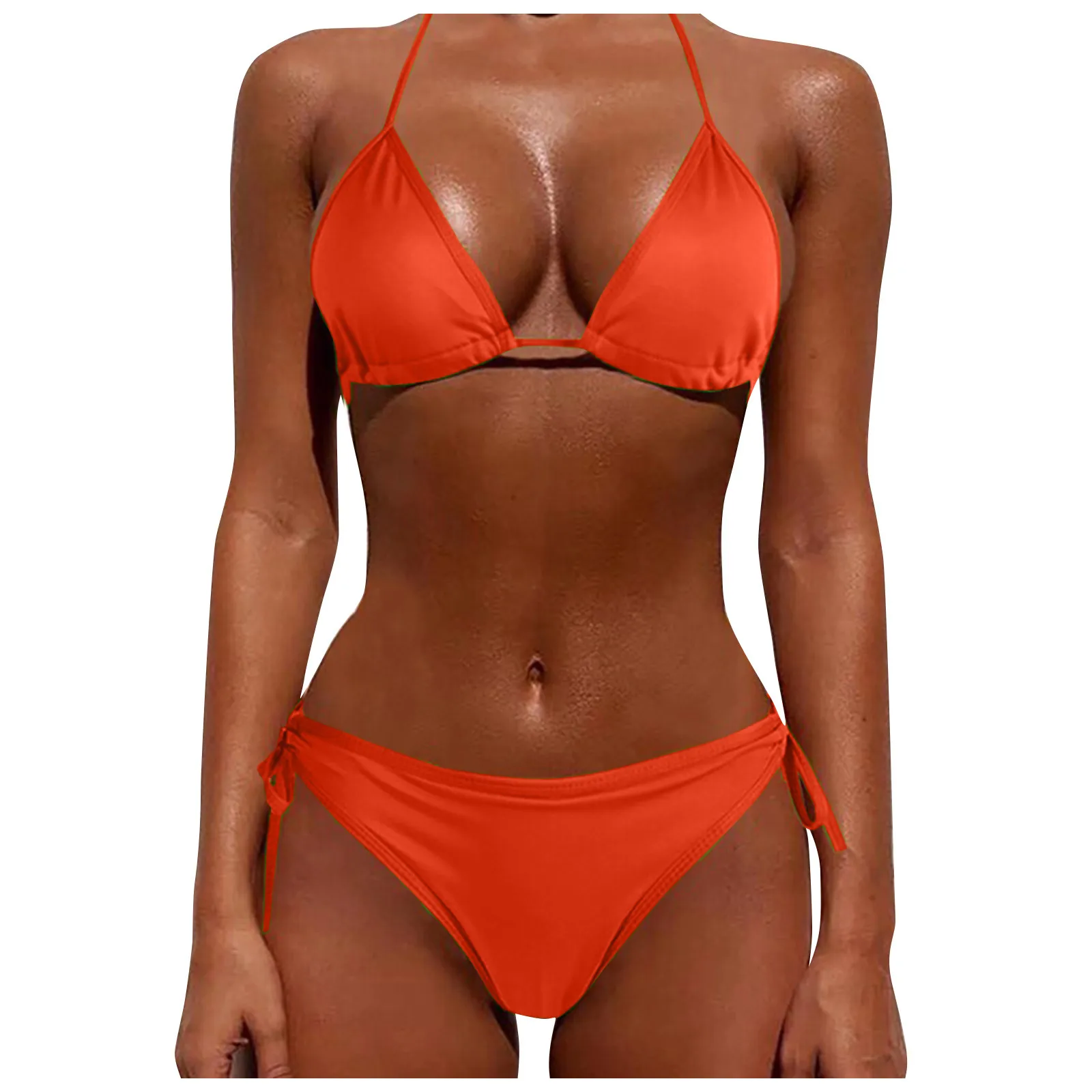 Women\'S Split Bikini Set Fashion Classic Simple Solid Color Swimsuit Sexy Lace-Up Lightweight Thin Bikini Set Causal Beachwear