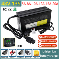 48V 5A 8A 10A 12A 15A 20A ebike Lithium Battery Charger 110V/220V For13S 54.6V E-motorcycle Fast Charger With Fan Aluminum Shell