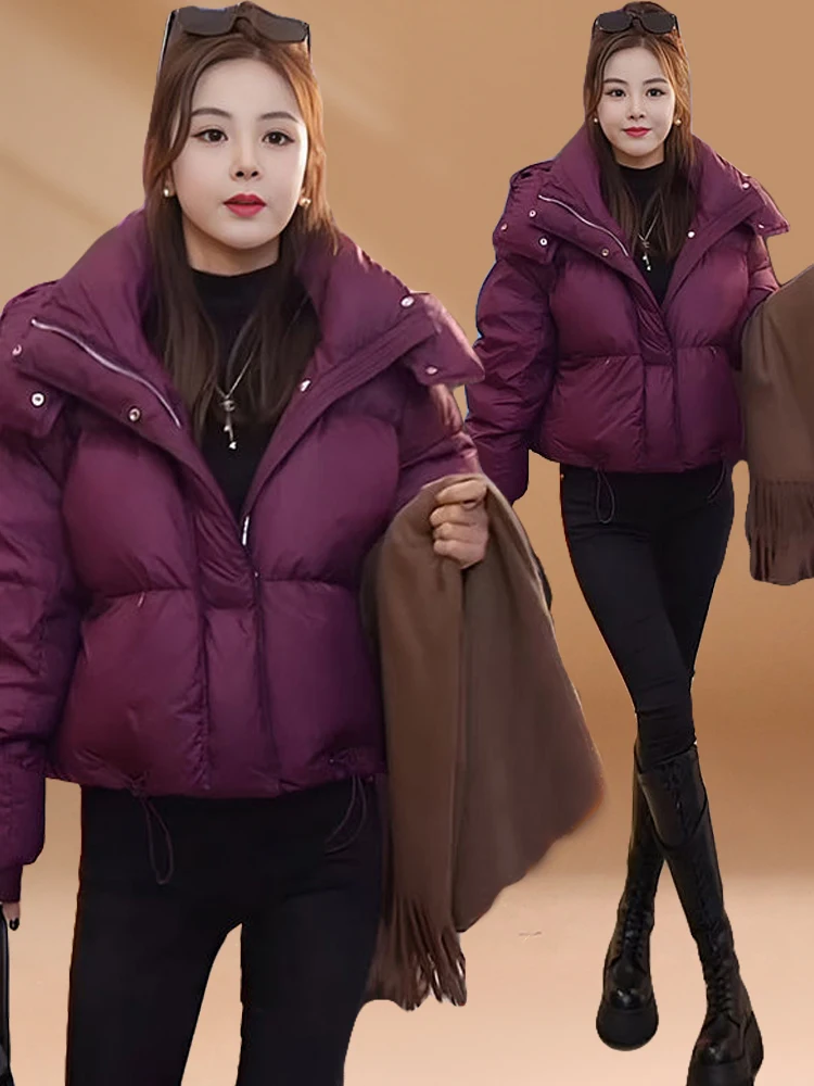 

Winter Bread Sle Hat Coat Brown Hooded Large Size Cotton Jaet Korean Version Commute Pure Color Thiened ort...