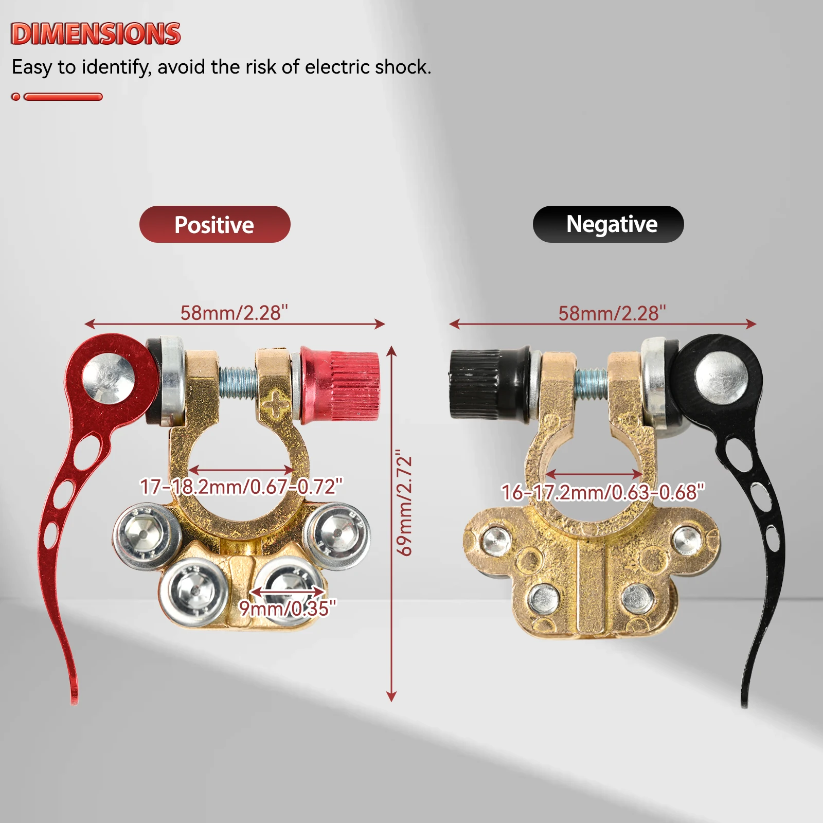 2Pcs 4 Way Car Battery Terminal Clamp Pure Brass Connector Clip Automobile Pile Heads Battery Main Cable Post Quick Release Tool